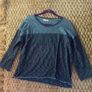Madewell Blue Striped 3/4 Length Sleeve Tshirt